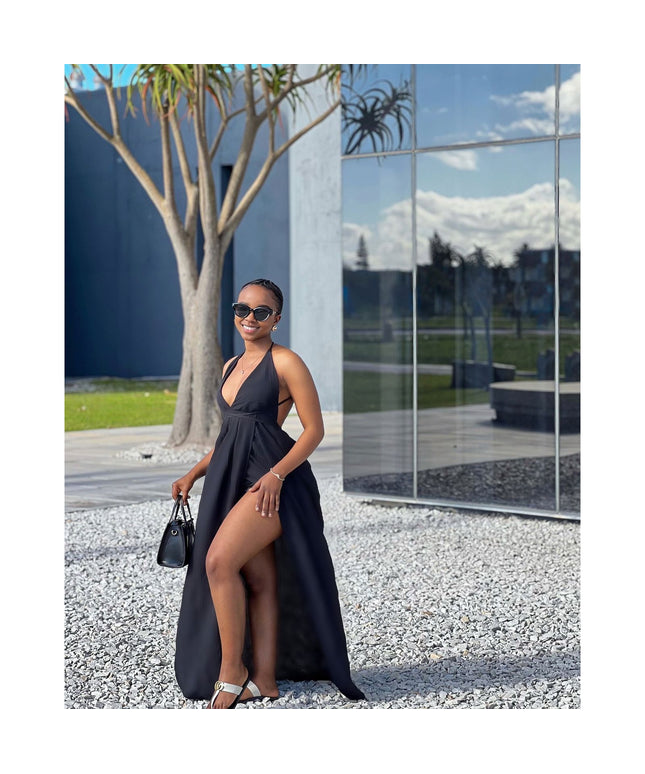 Deep V Neck Side Slit Maxi Dress – YELLOW SUB TRADING