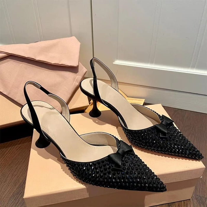 Pointed Toe Bow Glitter Heels â YELLOW SUB TRADING