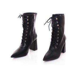 Pointed Toe Lace-Up Boots