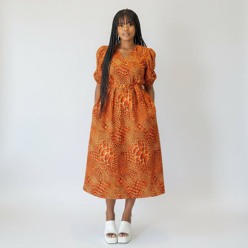 There Quarter Sleeve V-Neck Dress