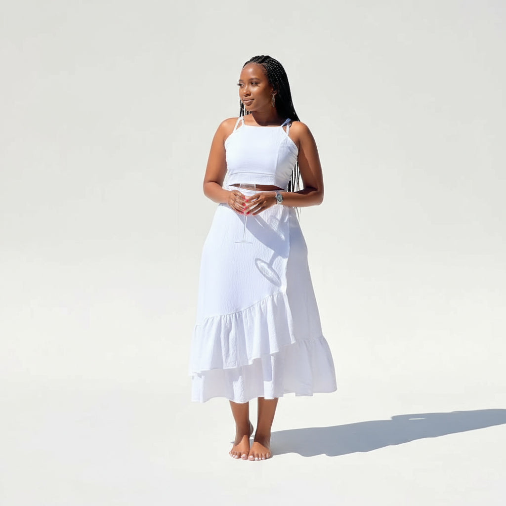Sleeveless Top and Bottom Pleated Skirt Set