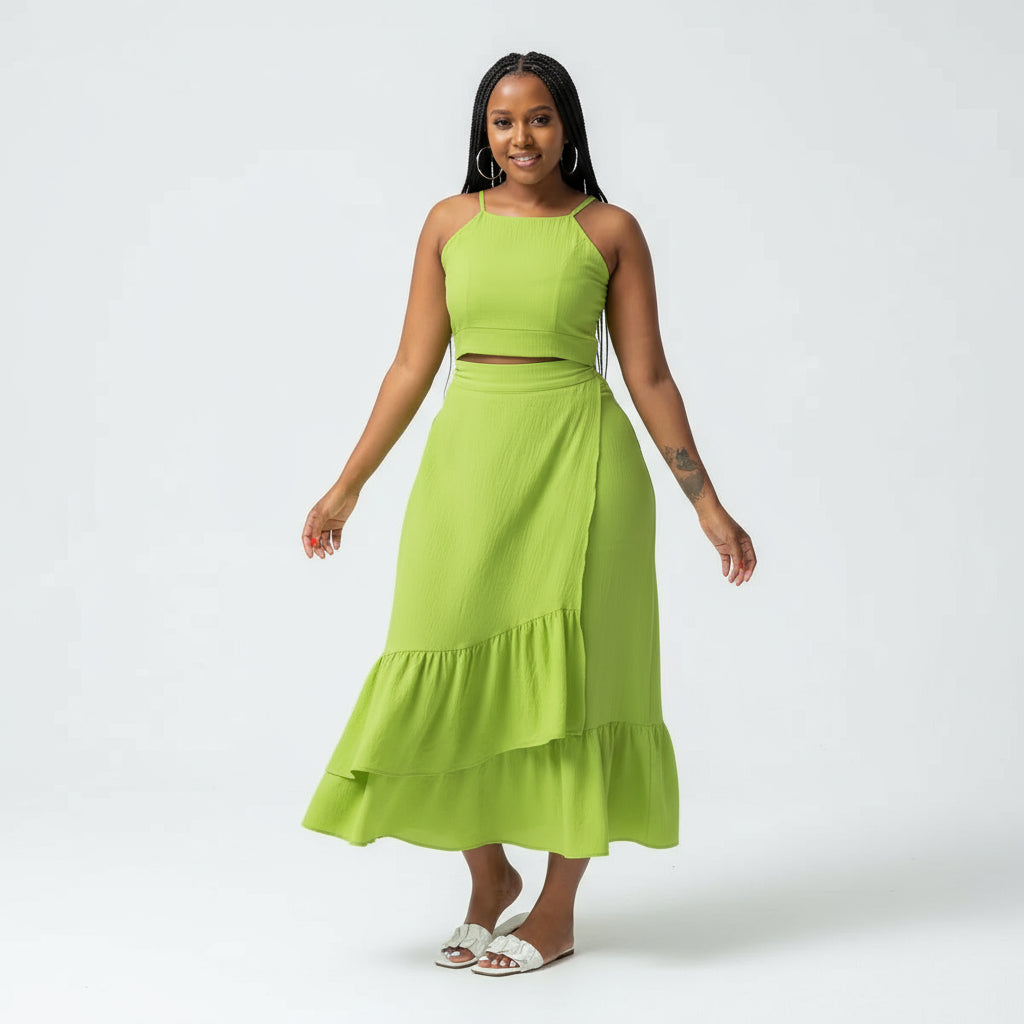 Sleeveless Top and Bottom Pleated Skirt Set