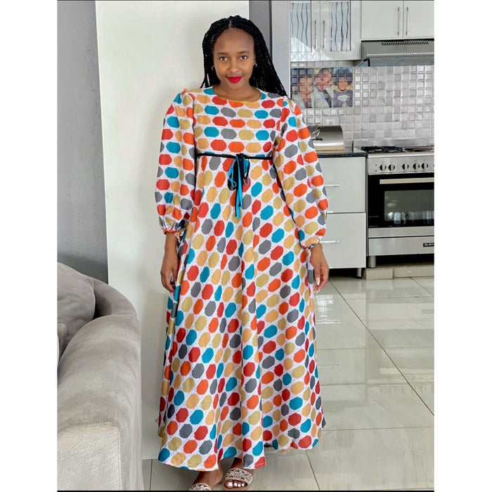 Yellow & Orange Printed Maxi Dress With Round Neck & Half Sleeves main image 0