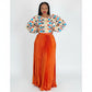 Pleated Long Skirt & Puffy Sleeve Top Set