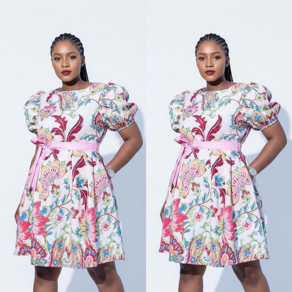 Floral 3 Quarter Sleeve Midi Dress