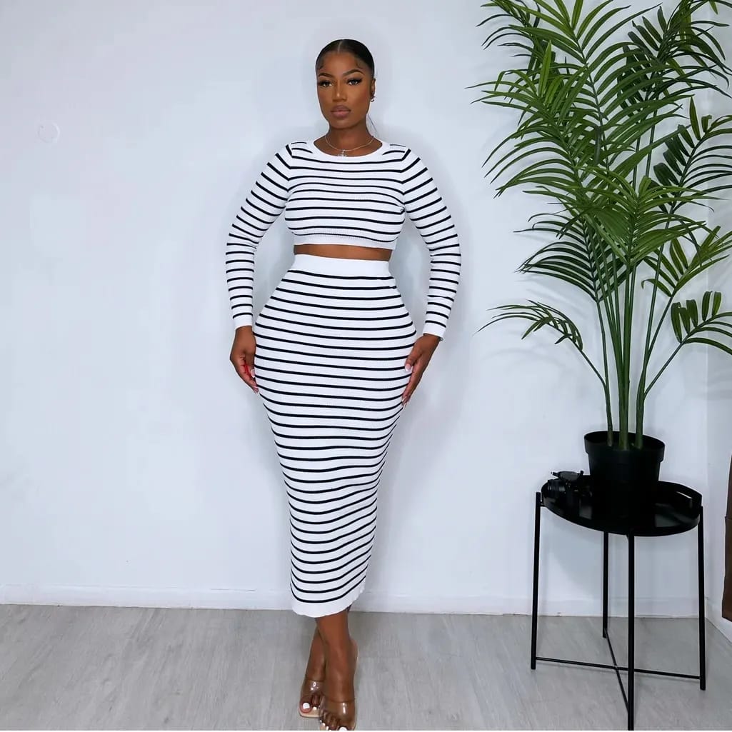 Striped Crop Top and Skirt Set