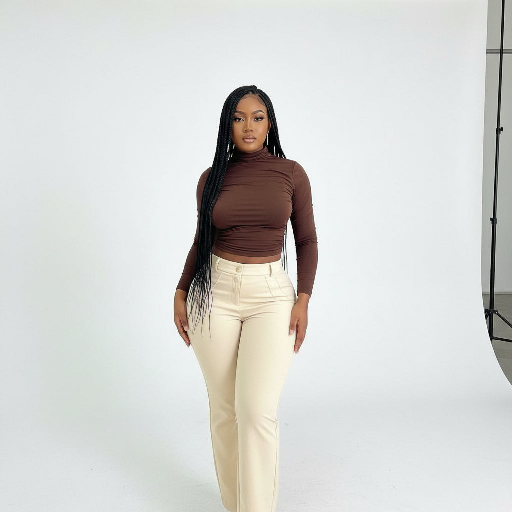 Long Sleeve Round Neck Ruched Top