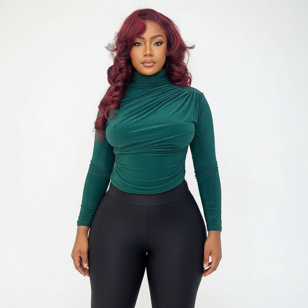 Long Sleeve Round Neck Ruched Top