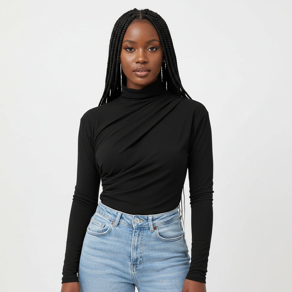 Long Sleeve Round Neck Ruched Top
