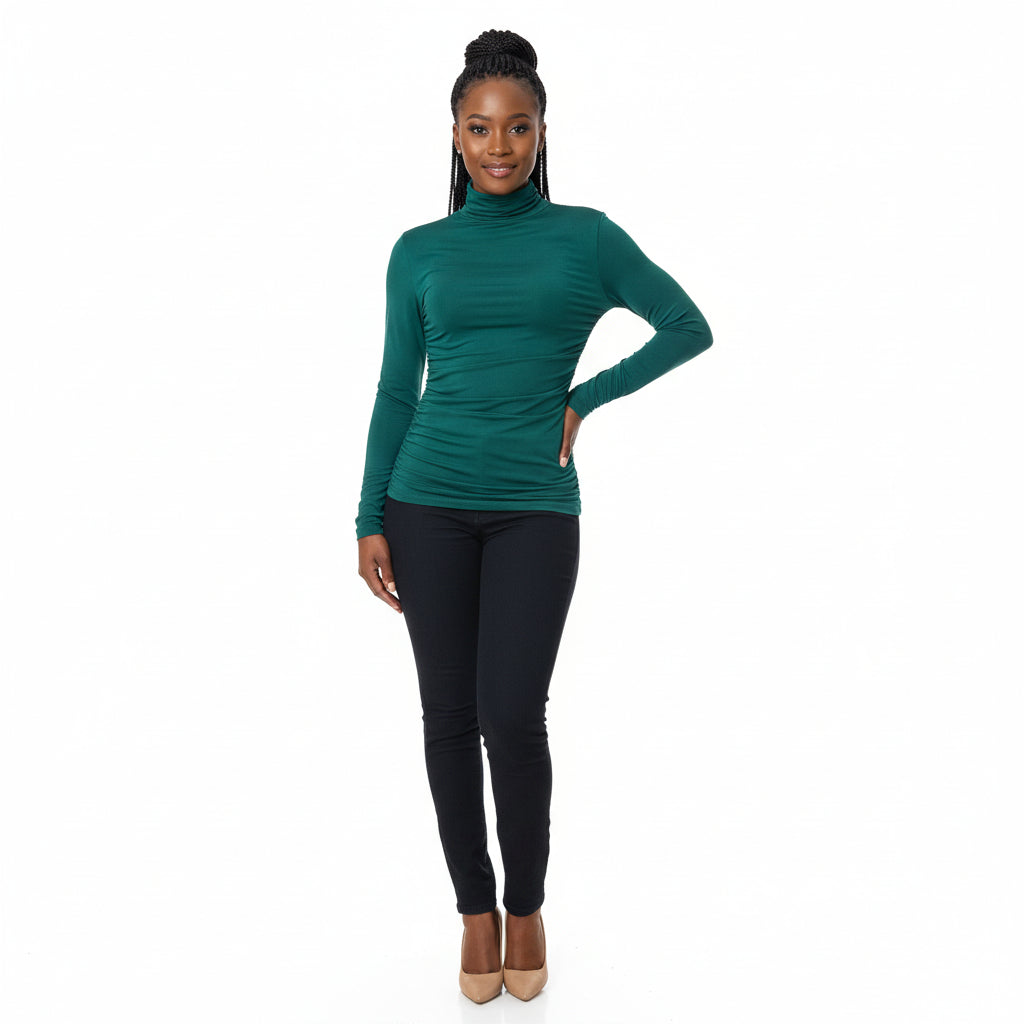 Long Sleeve Round Neck Ruched Top