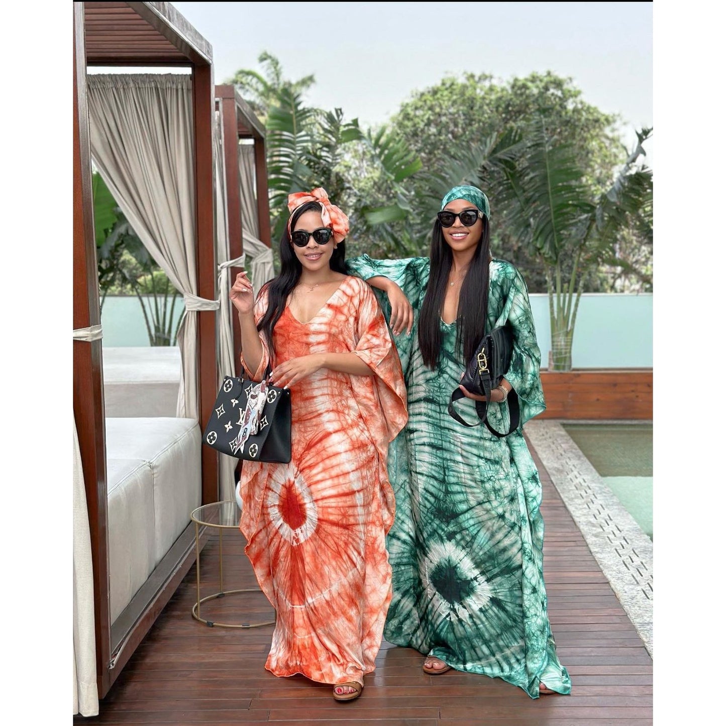 Tie-Die Emerald Green Print Silk Caftan Dress