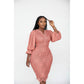 V-Neck Long Sleeve Midi Bodycon Dress