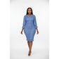 V-Neck Long Sleeve Midi Bodycon Dress