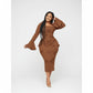 Long Sleeve Square Neck Butterfly Bodycon Dress
