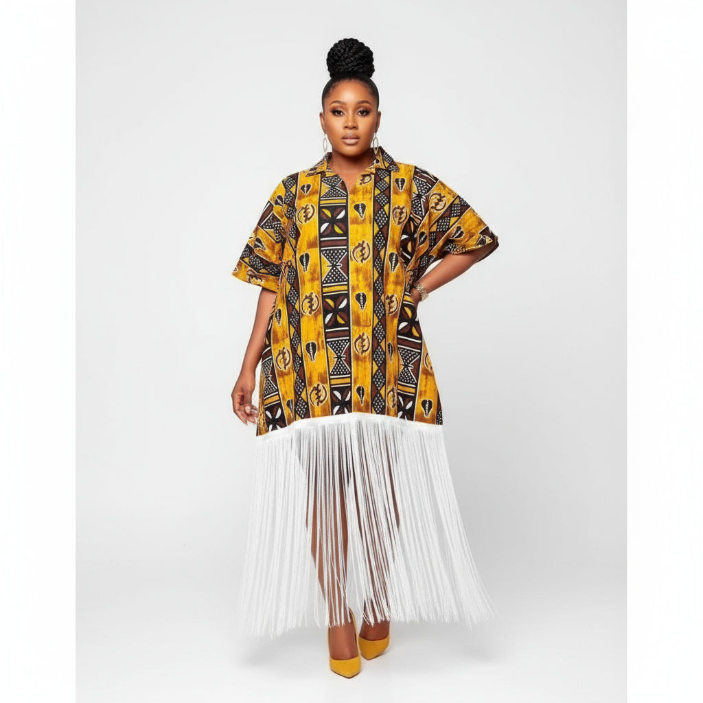 Summer Ankara Printed Long Tasseled Dress