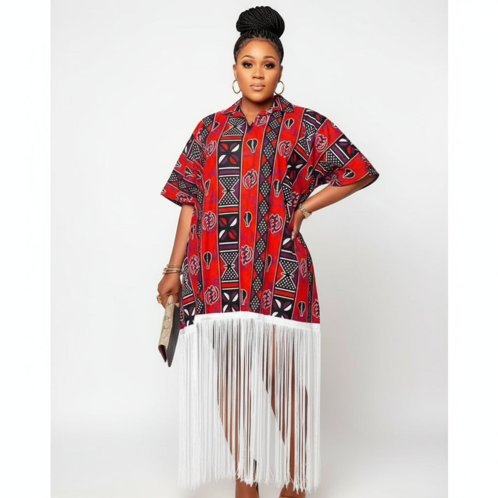 Summer Ankara Printed Long Tasseled Dress