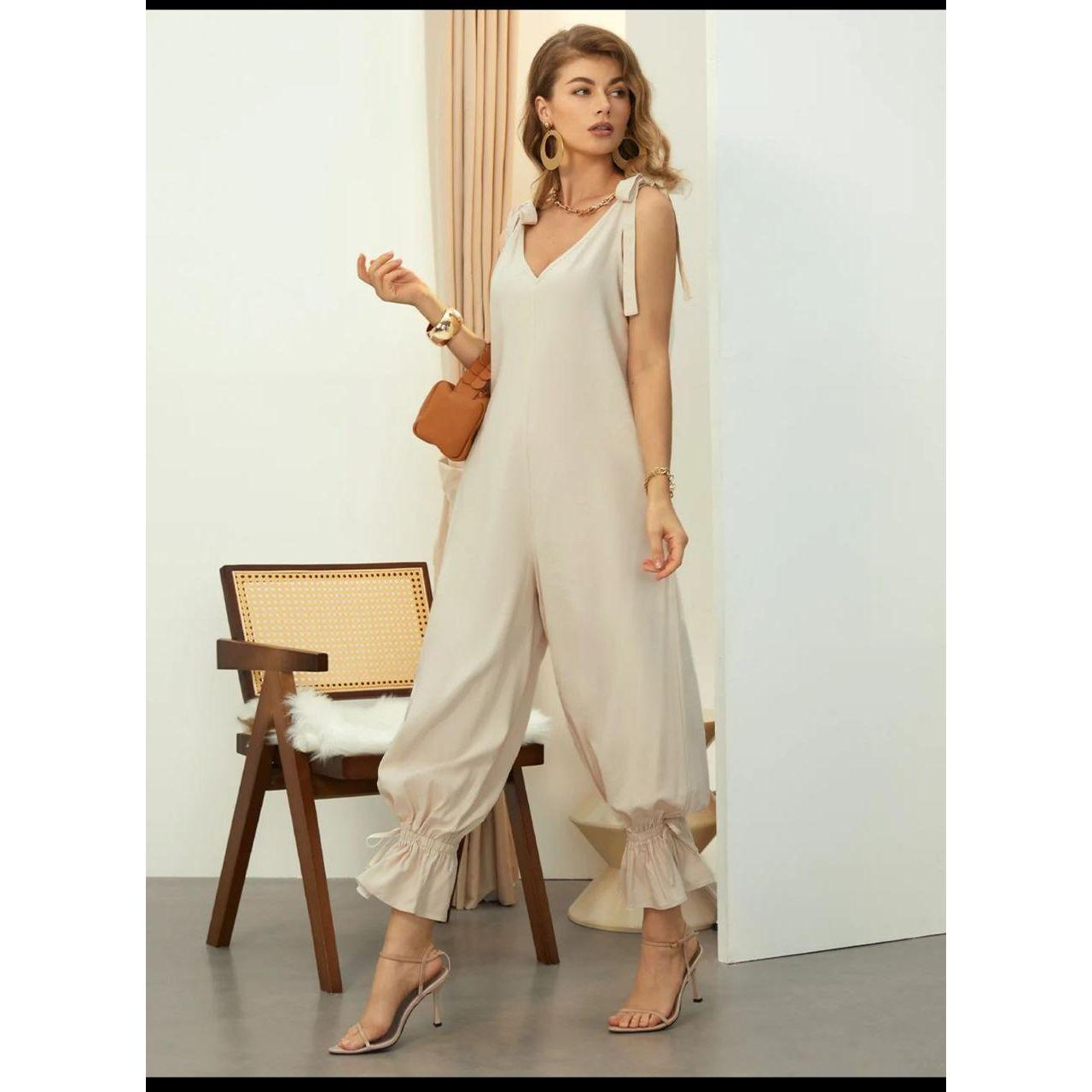 Loose Cold Shoulder V-Neck Jumpsuits