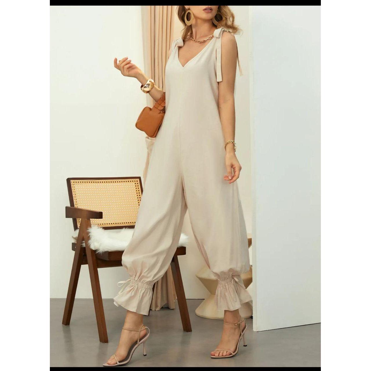 Loose Cold Shoulder V-Neck Jumpsuits