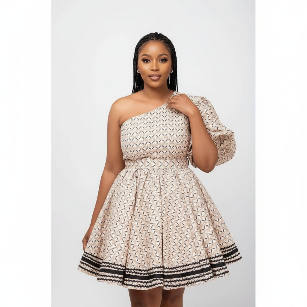 One Hand cold Shoulder Mini Ankara Dress
