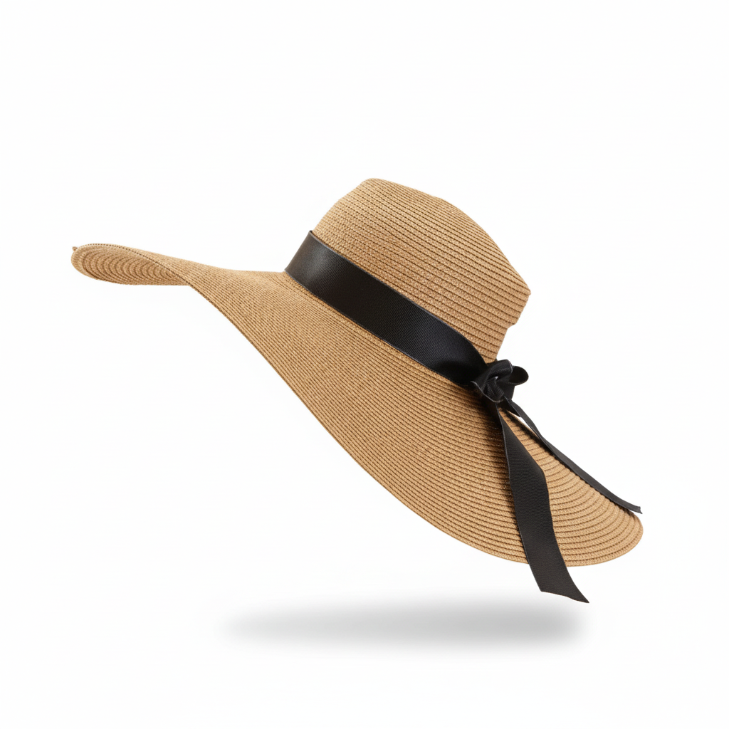 Womens Wide Brim Sun Bowknot Straw Hat