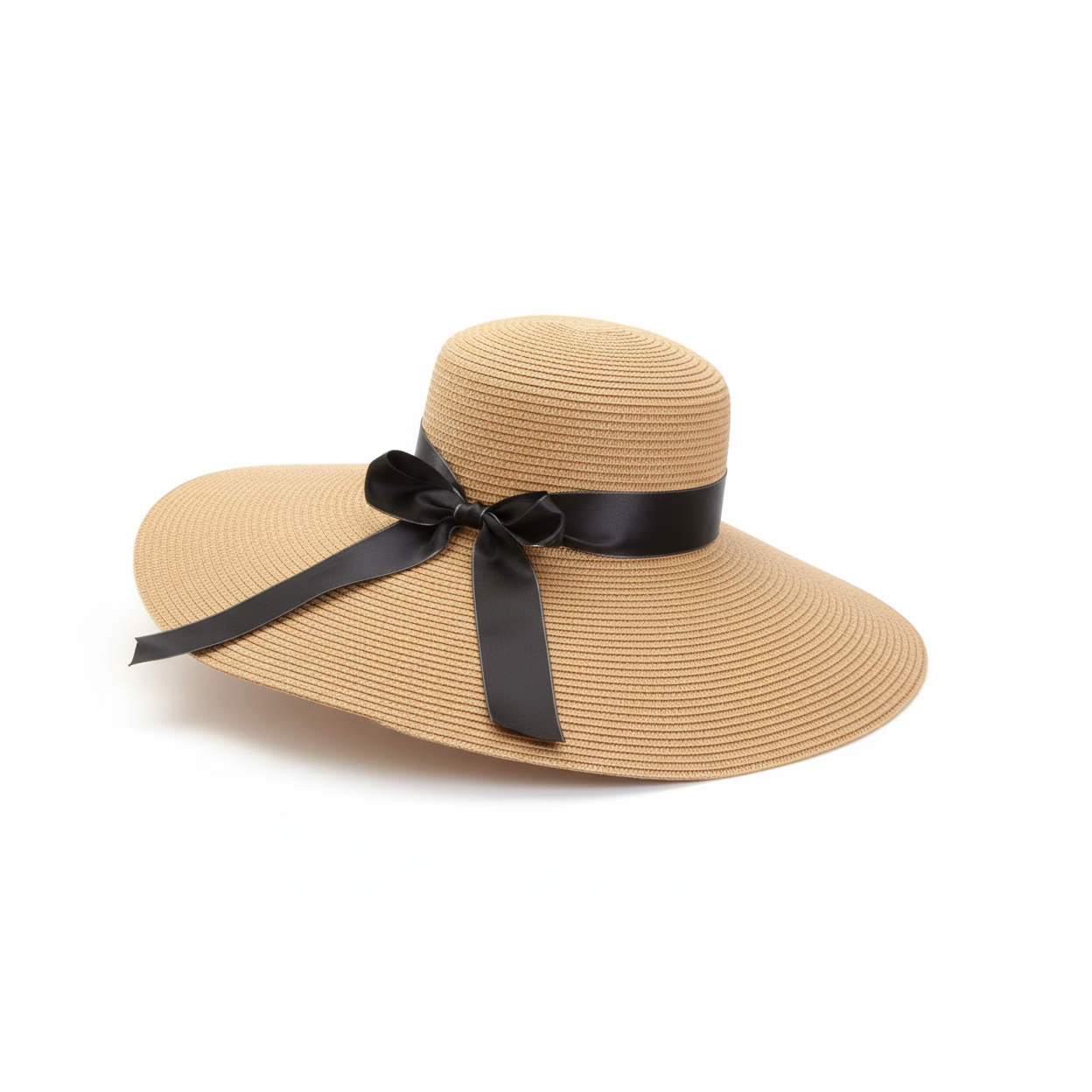 Womens Wide Brim Sun Bowknot Straw Hat