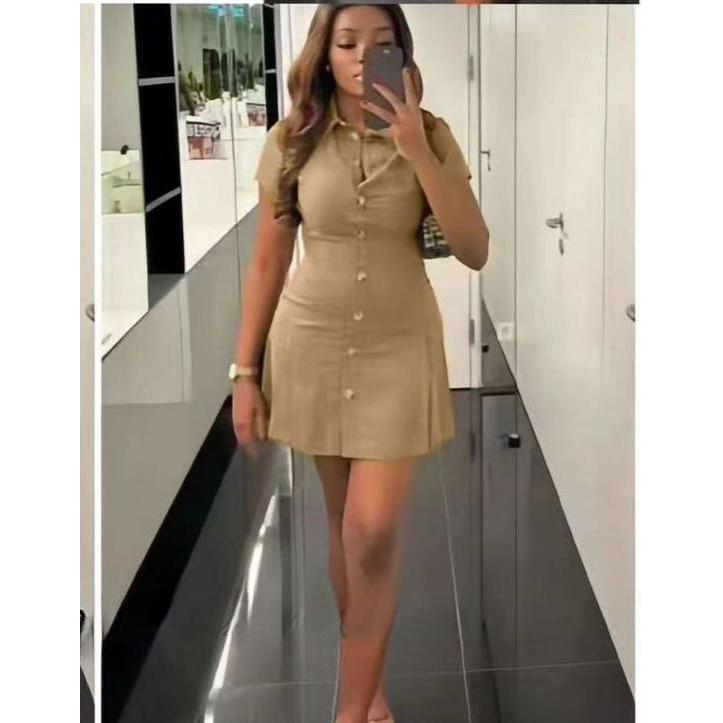 Button Detailed Short Sleeve Mini Dress