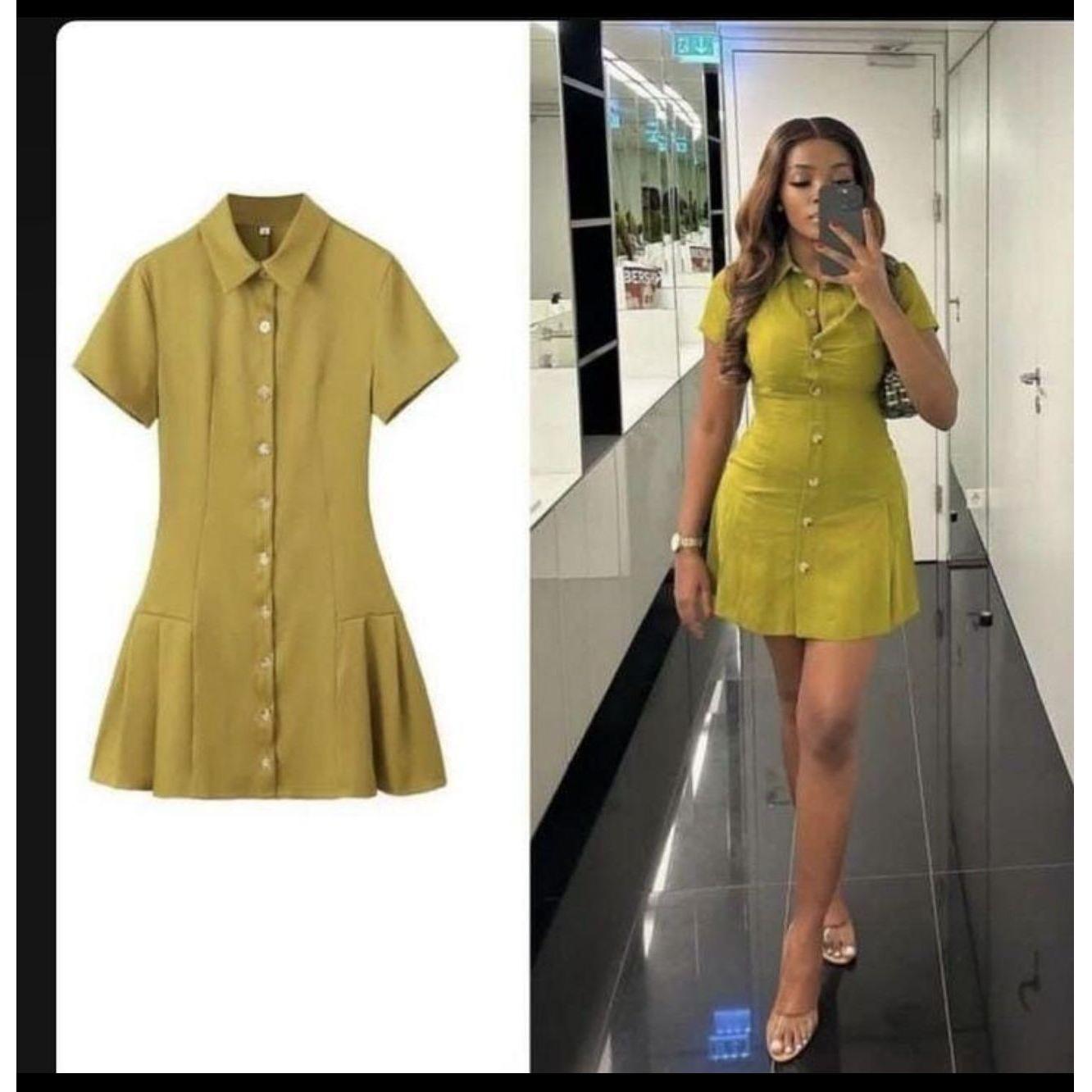 Button Detailed Short Sleeve Mini Dress
