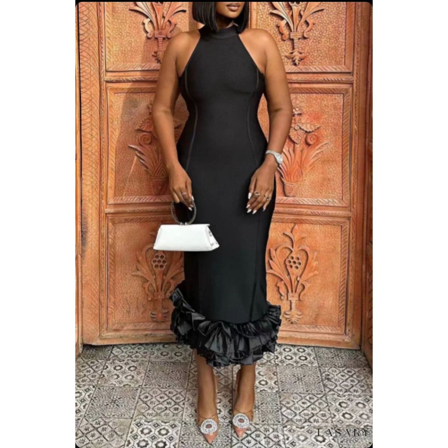 Half-Turtleneck Ruffle Detailed Maxi Dress