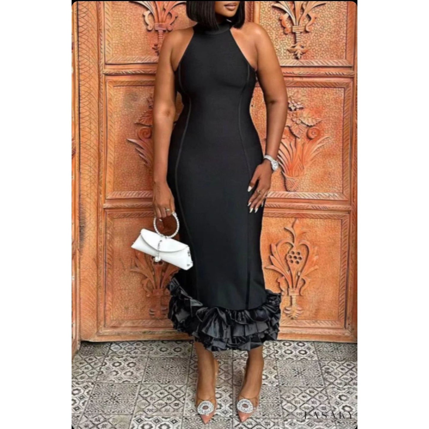 Half-Turtleneck Ruffle Detailed Maxi Dress