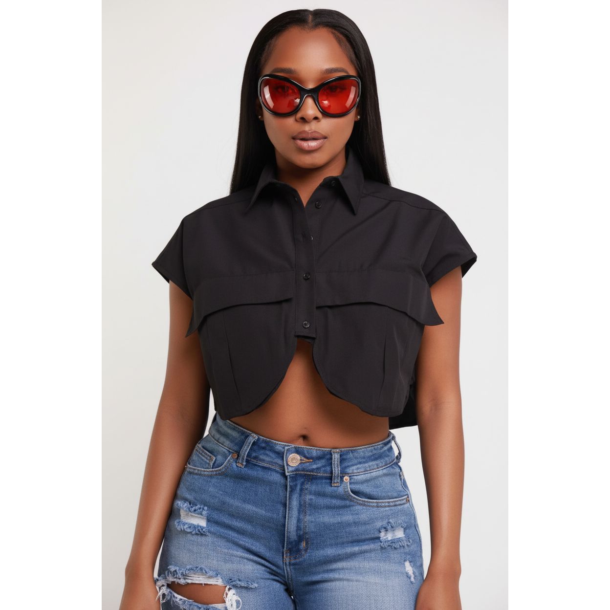 Sleeveless Oversized Crop Top Shirt