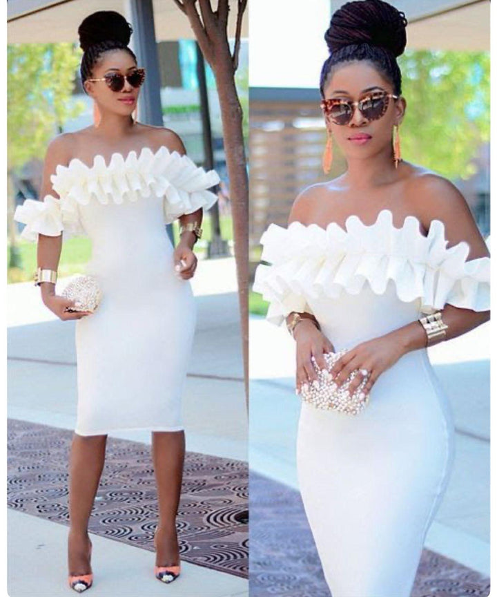 Off-the-Shoulder Ruffle Bodycon Floor-Length Dress Dusty Rose main image 0