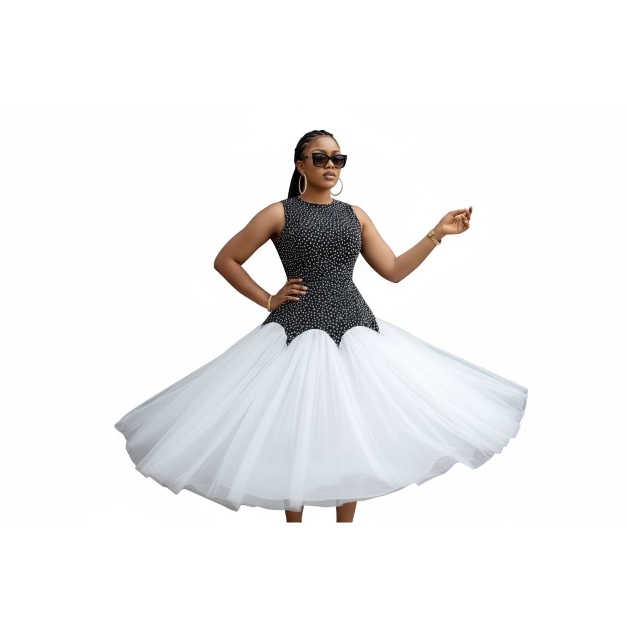 Sleeveless Mermaid Tule Dress.