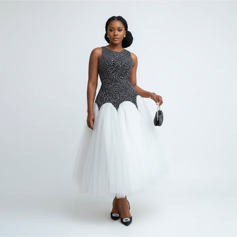 Sleeveless Mermaid Tule Dress.