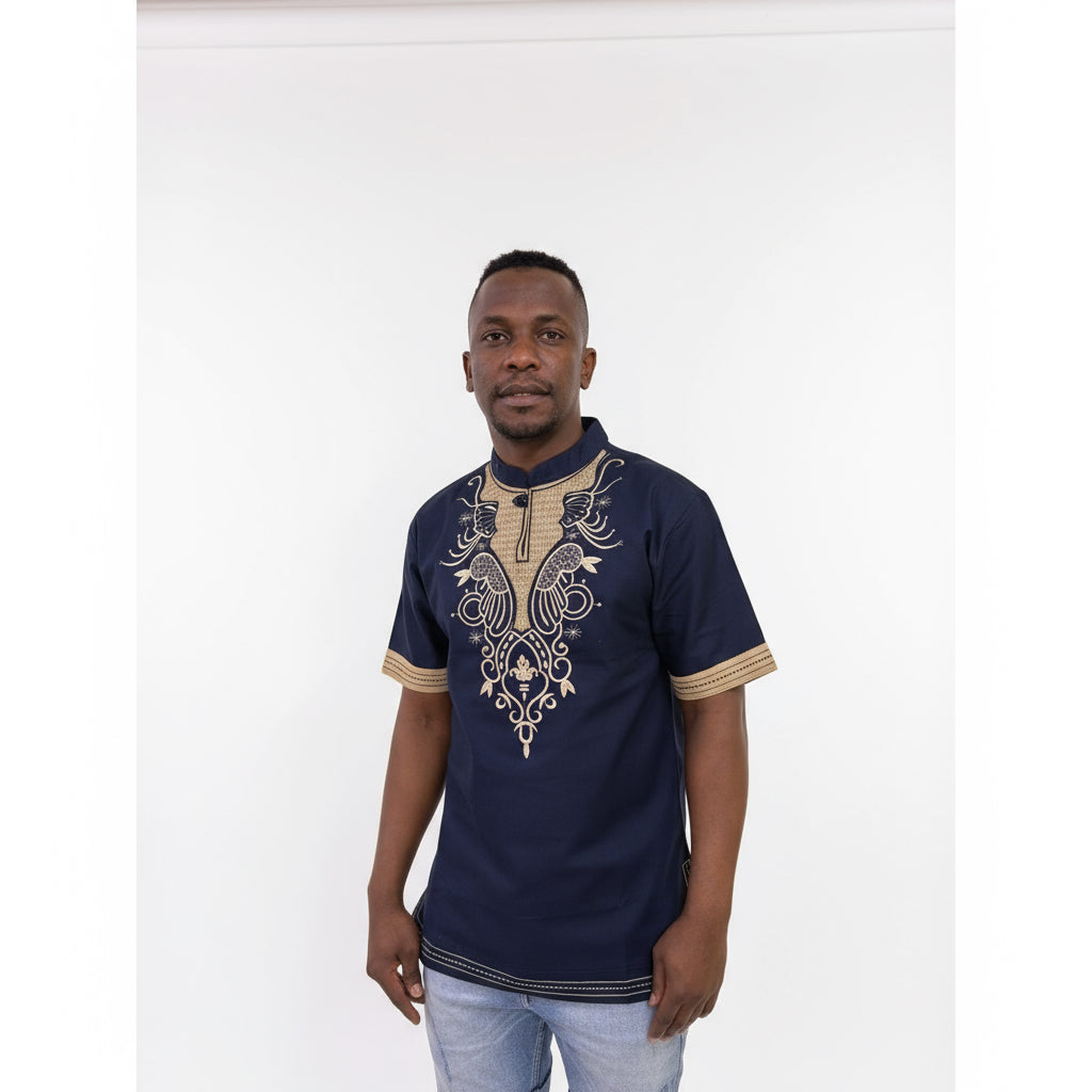 Mens African Vintage Embroidered T-Shirt