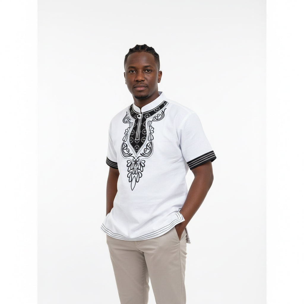 Mens African Vintage Embroidered T-Shirt