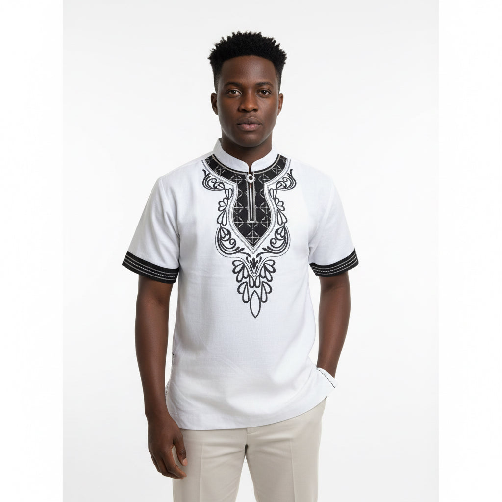 Mens African Vintage Embroidered T-Shirt