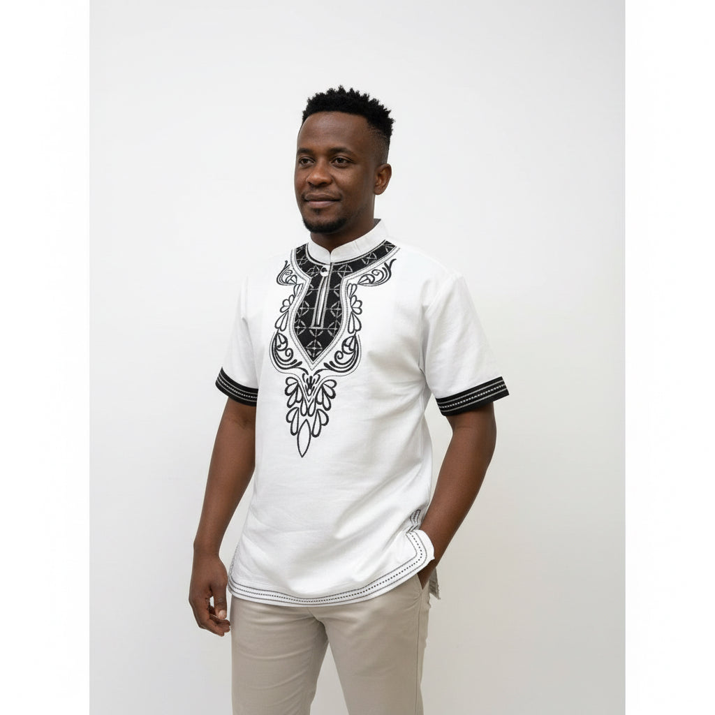 Mens African Vintage Embroidered T-Shirt