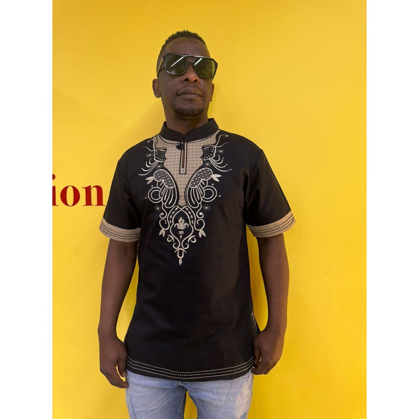 Mens African Vintage Embroidered T-Shirt