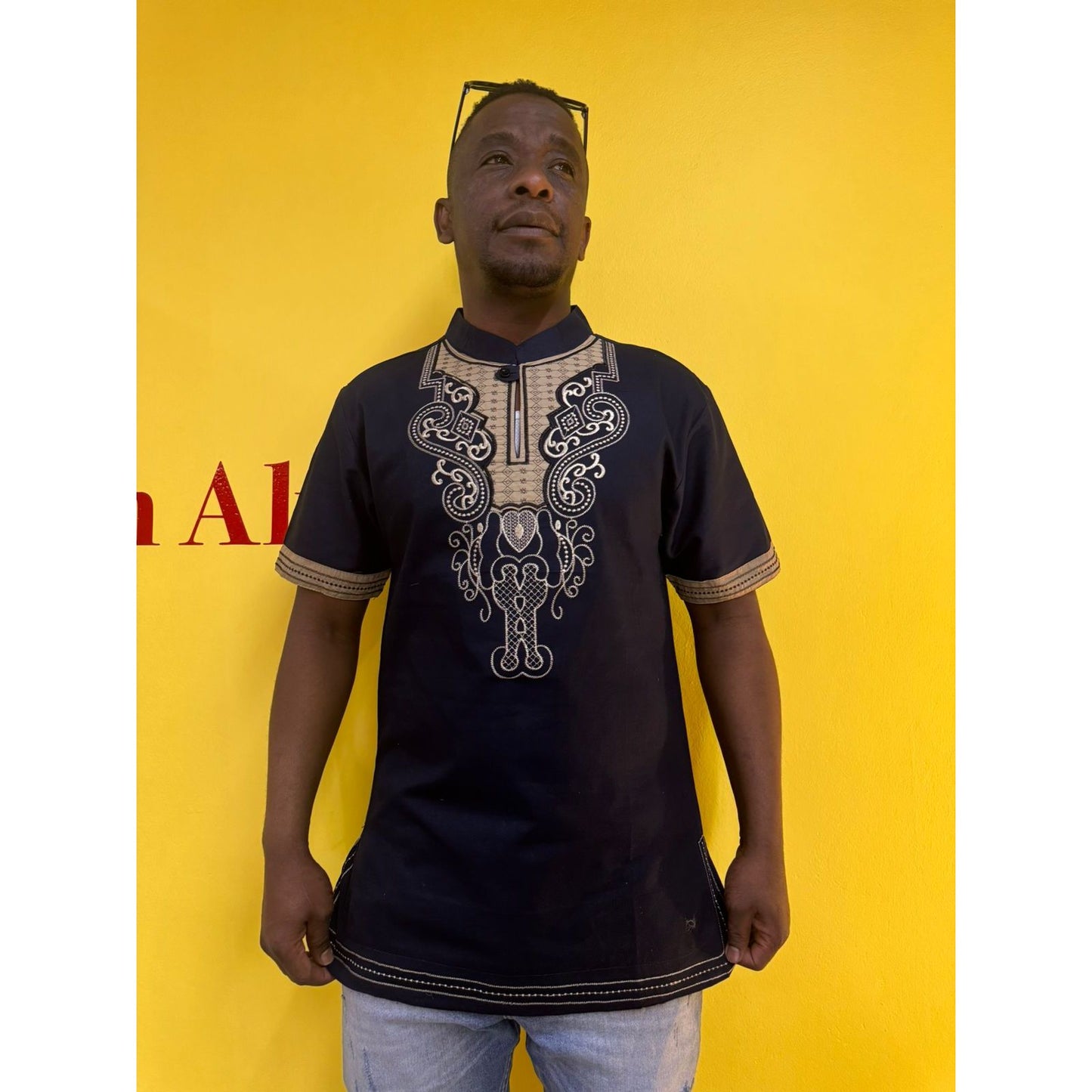 Mens African Vintage Embroidered T-Shirt