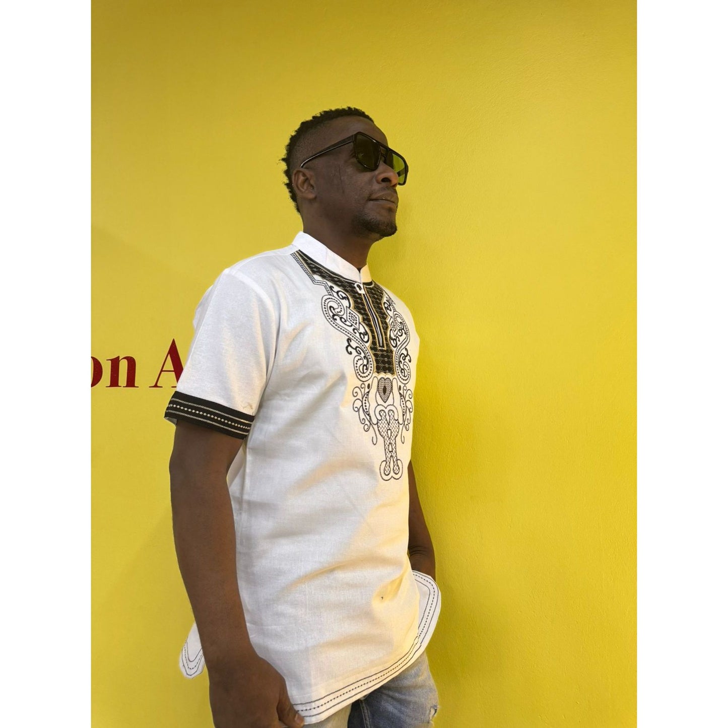 Mens African Vintage Embroidered T-Shirt