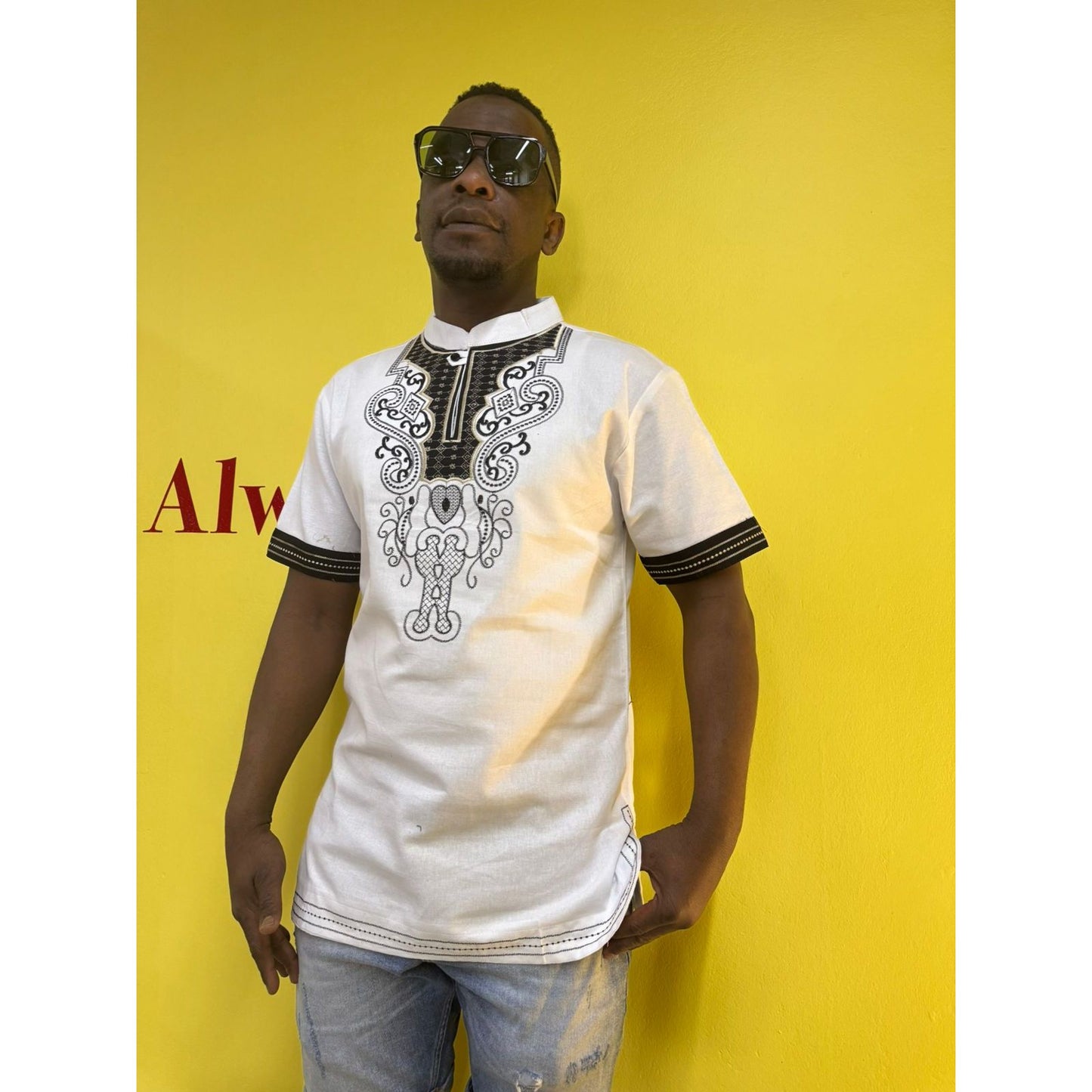 Mens African Vintage Embroidered T-Shirt