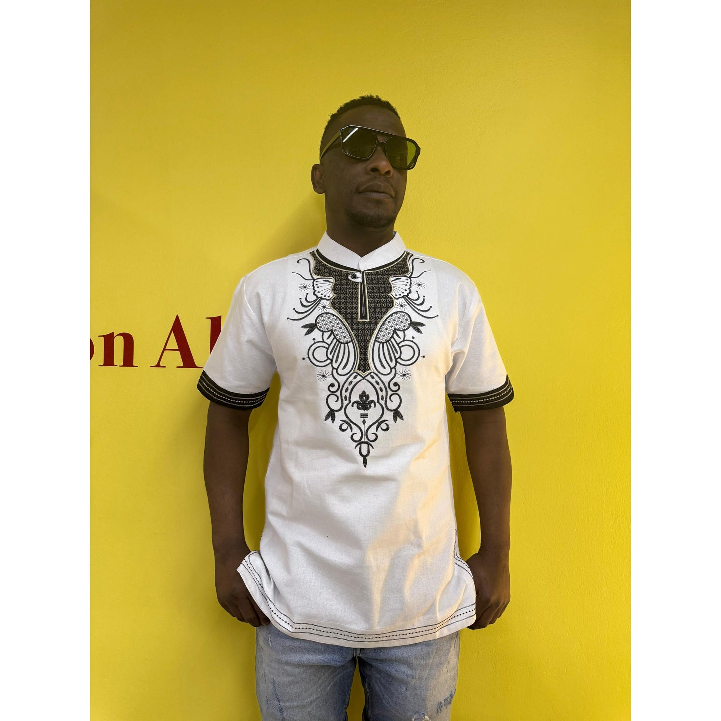 Mens African Vintage Embroidered T-Shirt