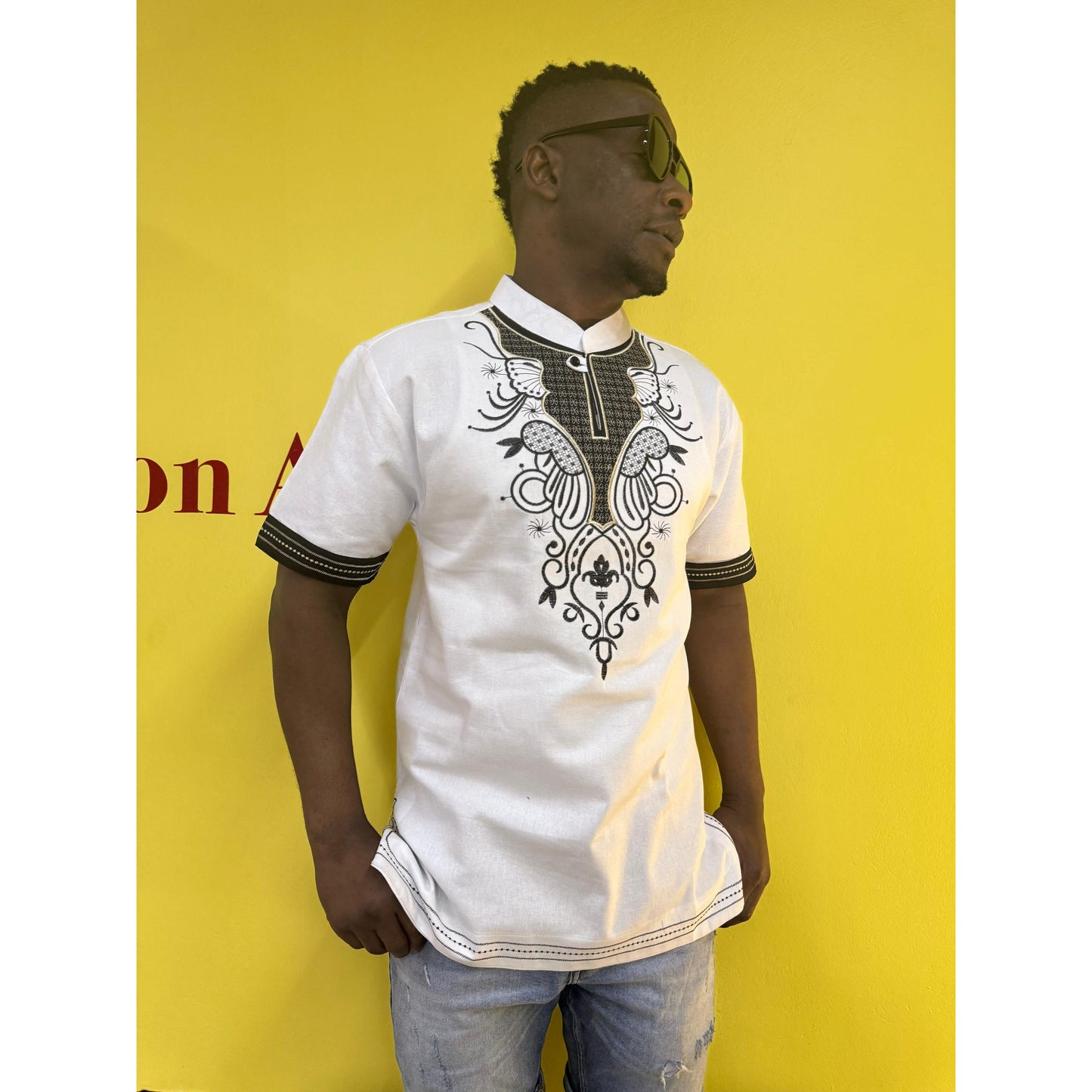 Mens African Vintage Embroidered T-Shirt