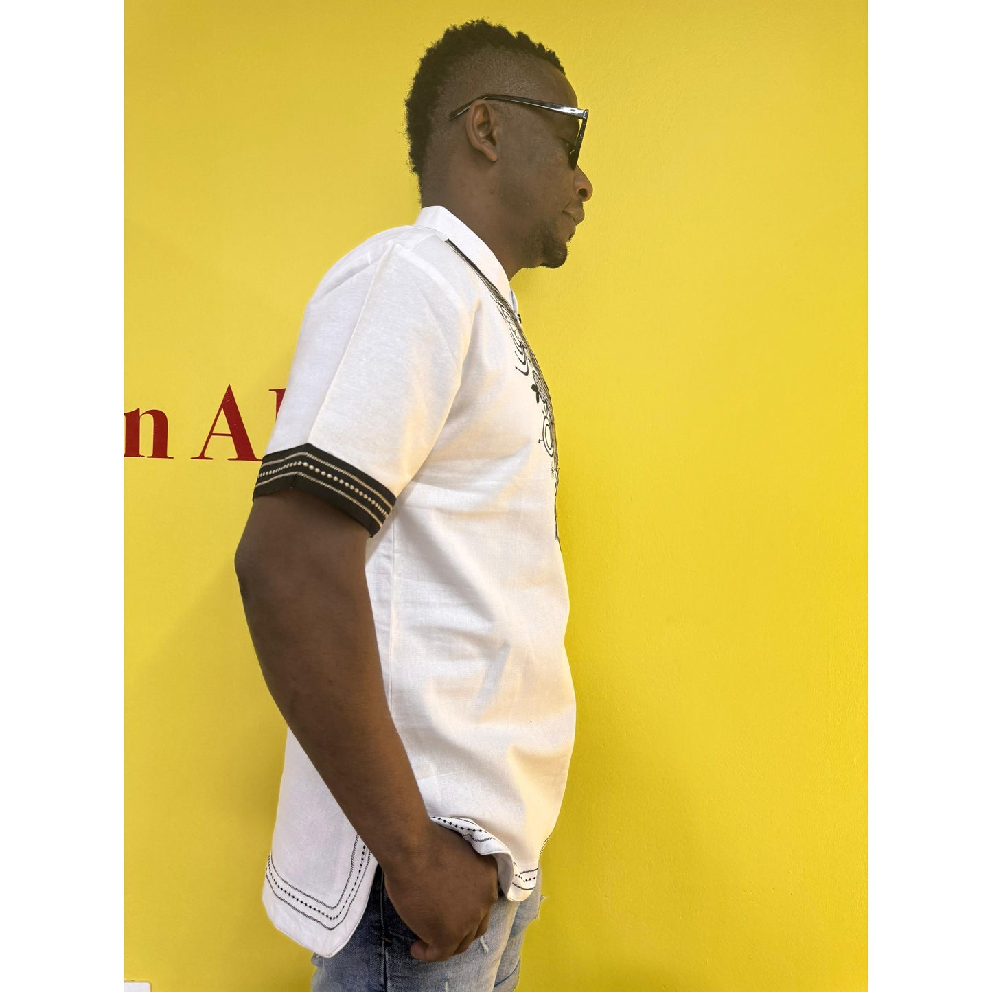 Mens African Vintage Embroidered T-Shirt