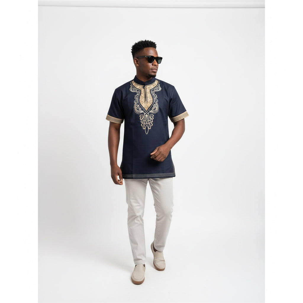 Mens African Vintage Embroidered T-Shirt