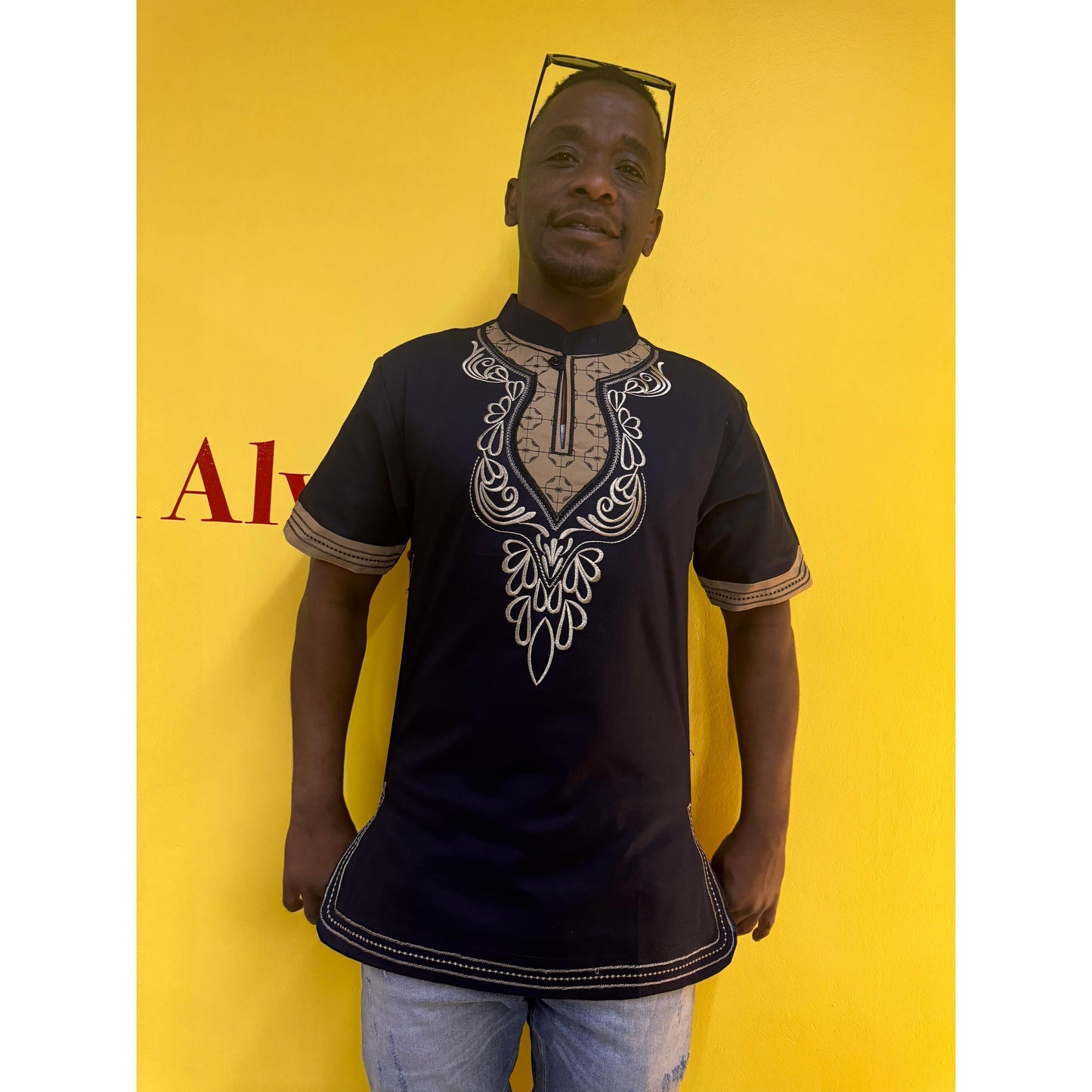 Mens African Vintage Embroidered T-Shirt