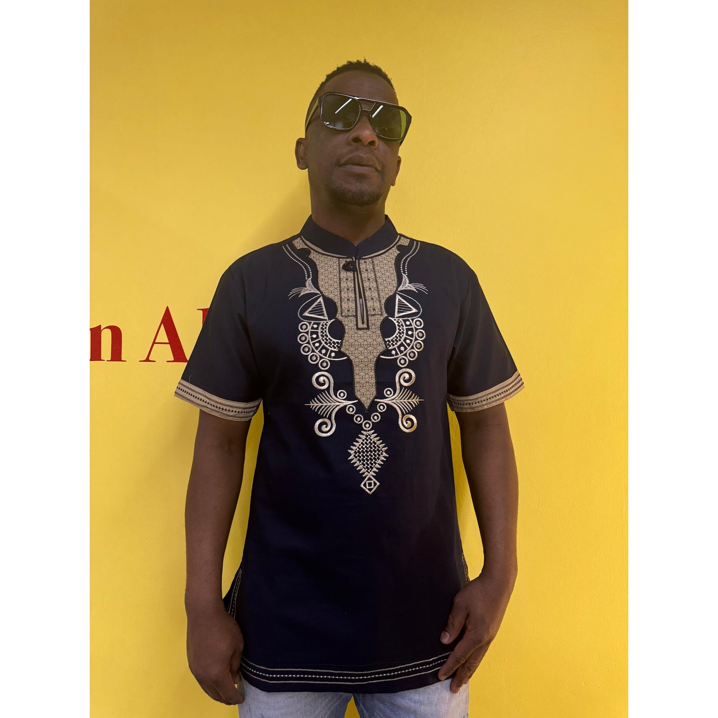 Mens African Vintage Embroidered T-Shirt