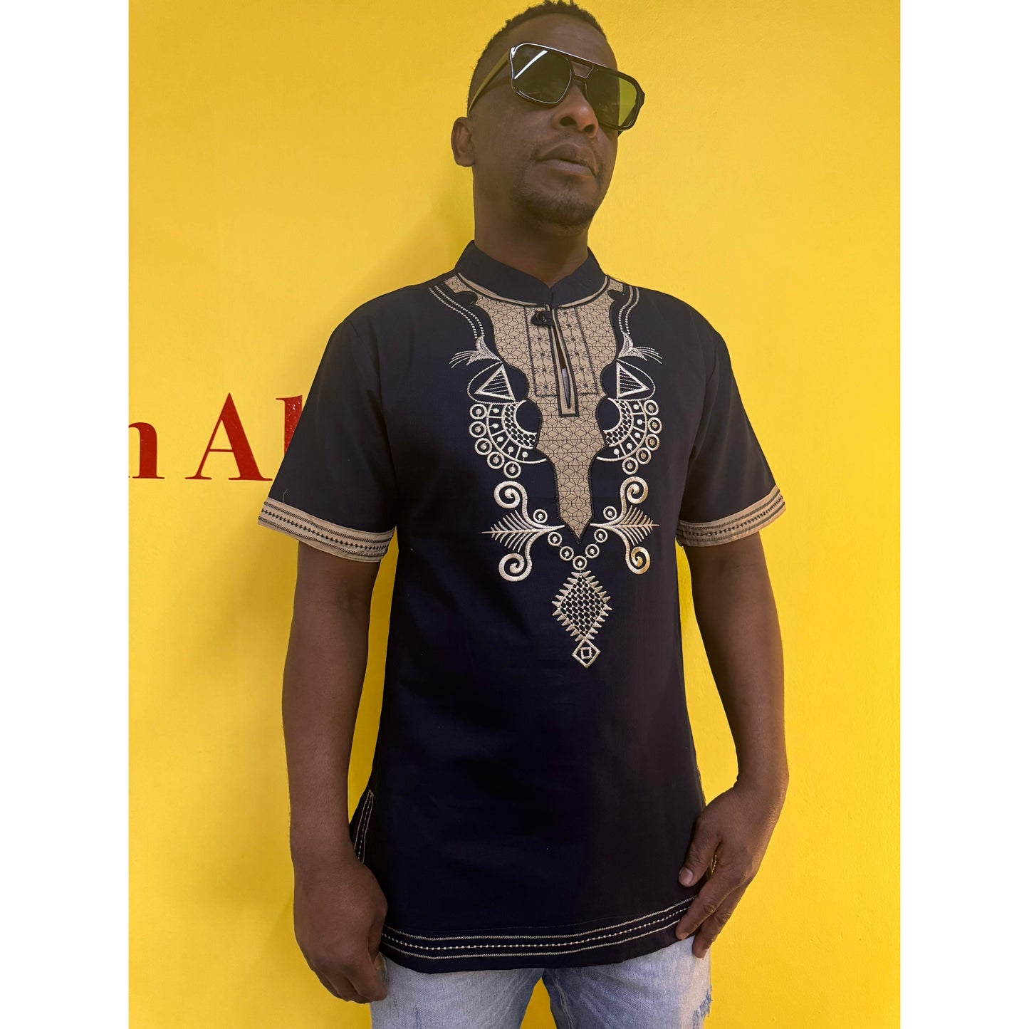 Mens African Vintage Embroidered T-Shirt