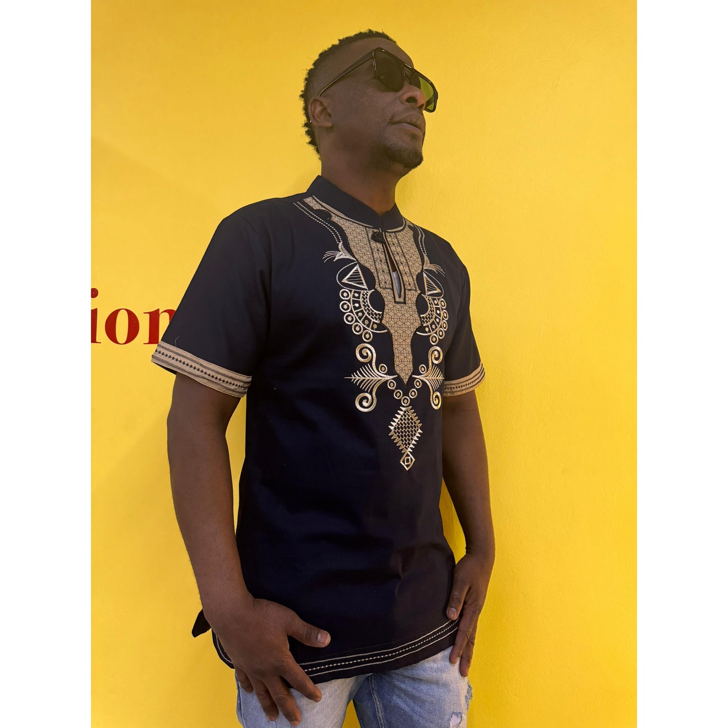 Mens African Vintage Embroidered T-Shirt