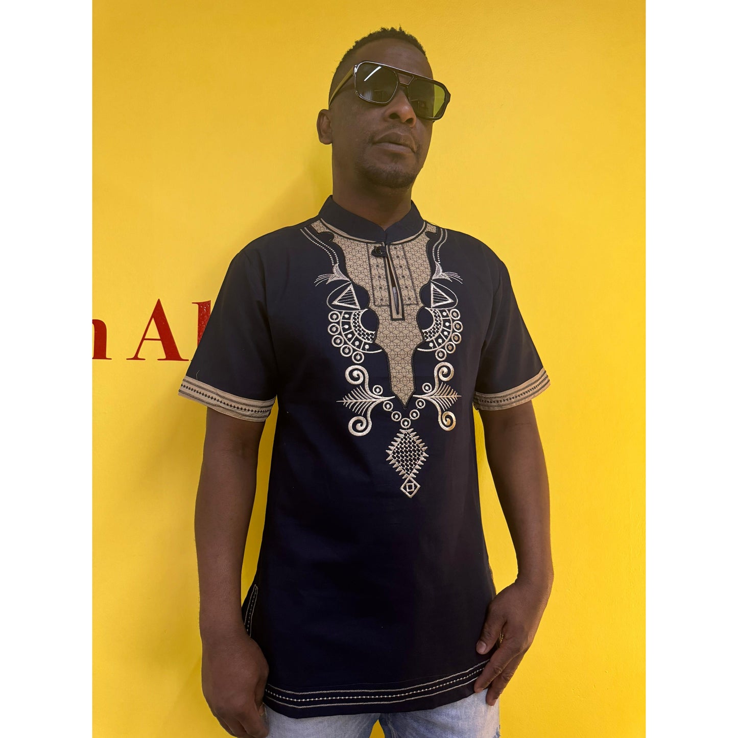 Mens African Vintage Embroidered T-Shirt